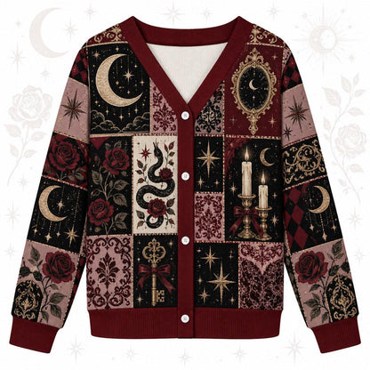 Serpent Rose Triple Moon Occult Cardigan for Women Dark Feminine Gothic, front view