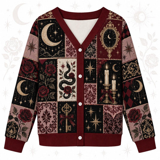 Serpent Rose Triple Moon Occult Cardigan for Women Dark Feminine Gothic, front view