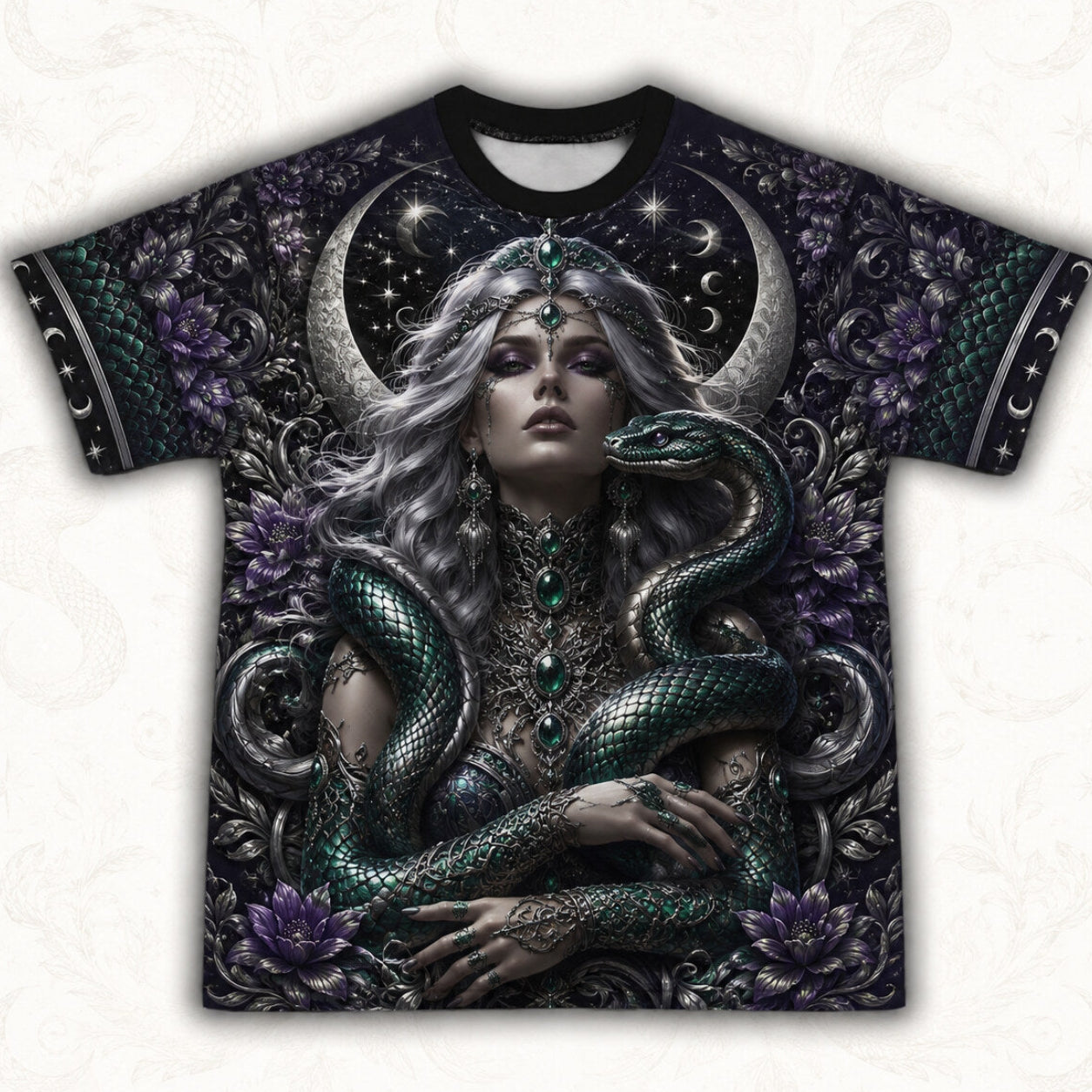 Serpent Witch All Seeing Eye T-Shirt Teal Snake Crescent Tee front view