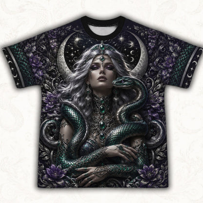 Serpent Witch All Seeing Eye T-Shirt Teal Snake Crescent Tee front view