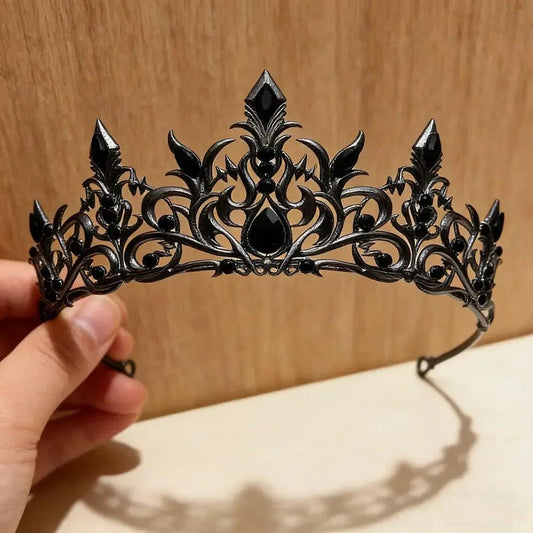 Set 2pcs Black Crystal Crown Gothic Mysterious Headpieces Witchy Hair Accessories for Halloween-MoonChildWorld