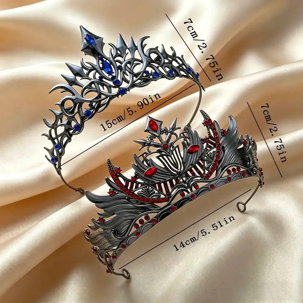 Set 2pcs Gorgeous Mysterious Blue & Red Rhinestone Crown Witchy Hair Accessories for Gothic Halloween-MoonChildWorld