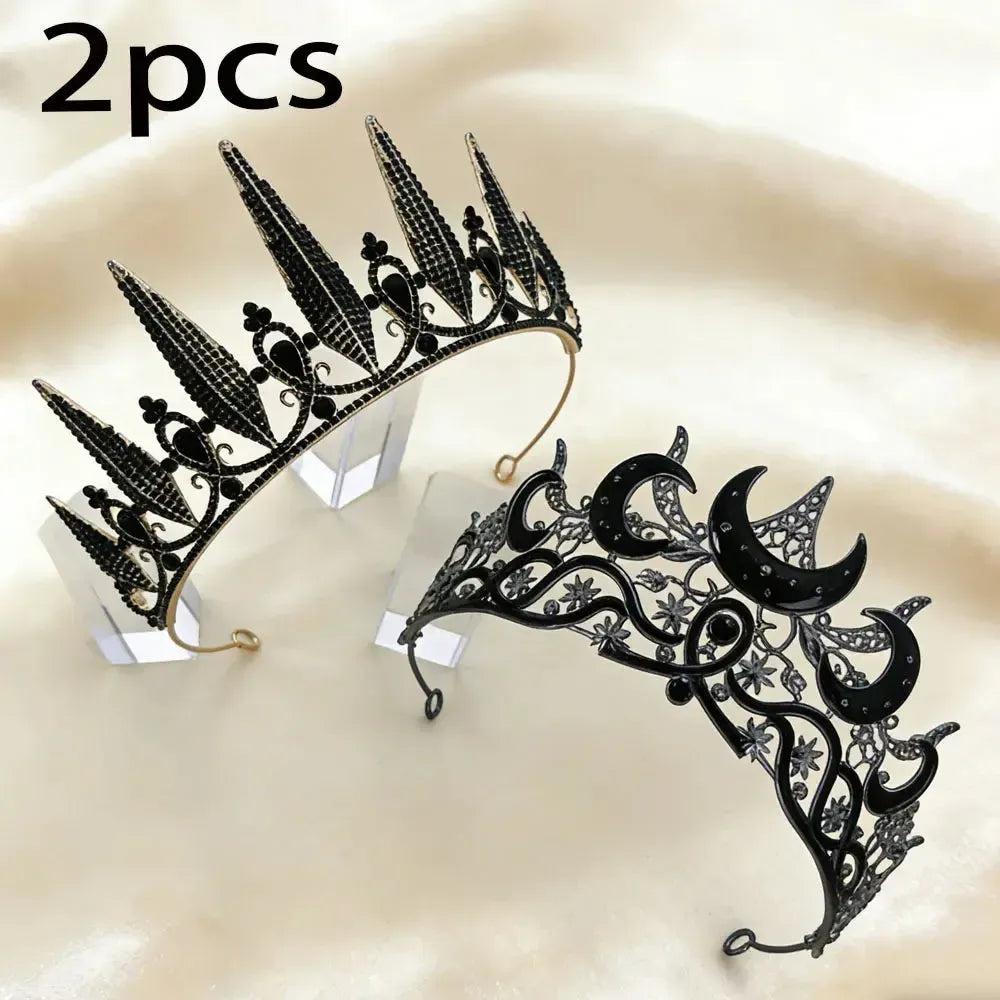 Set 2pcs Gorgeous Mysterious Moon Crown Witchy Hair Accessories for Gothic Halloween-MoonChildWorld