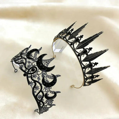 Set 2pcs Gorgeous Mysterious Moon Crown Witchy Hair Accessories for Gothic Halloween-MoonChildWorld