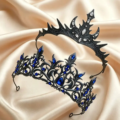 Set 2pcs Gorgeous Mysterious Rhinestone Crown Witchy Hair Accessories for Gothic Halloween-MoonChildWorld