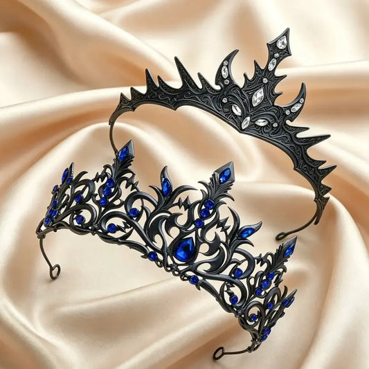 Set 2pcs Gorgeous Mysterious Rhinestone Crown Witchy Hair Accessories for Gothic Halloween-MoonChildWorld