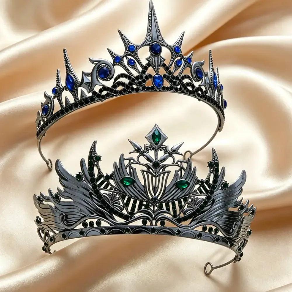 Set 2pcs Gorgeous Mysterious Rhinestone Crown Witchy Hair Accessories for Gothic Halloween-MoonChildWorld