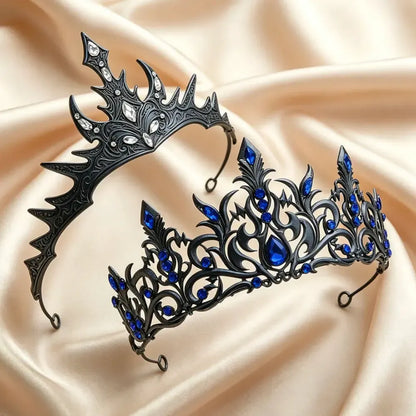 Set 2pcs Gorgeous Mysterious Rhinestone Crown Witchy Hair Accessories for Gothic Halloween-MoonChildWorld
