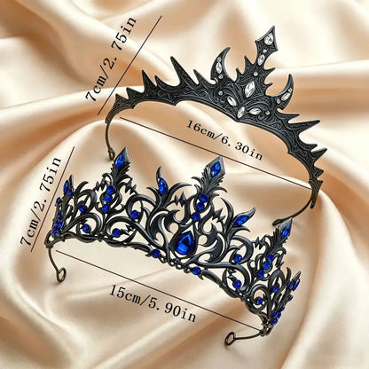 Set 2pcs Gorgeous Mysterious Rhinestone Crown Witchy Hair Accessories for Gothic Halloween-MoonChildWorld