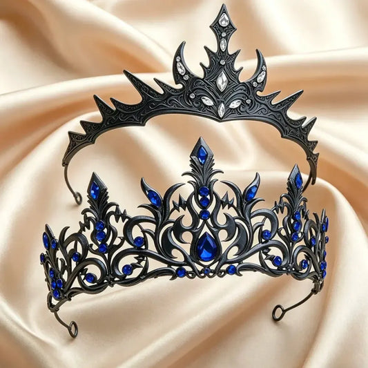 Set 2pcs Gorgeous Mysterious Rhinestone Crown Witchy Hair Accessories for Gothic Halloween-MoonChildWorld