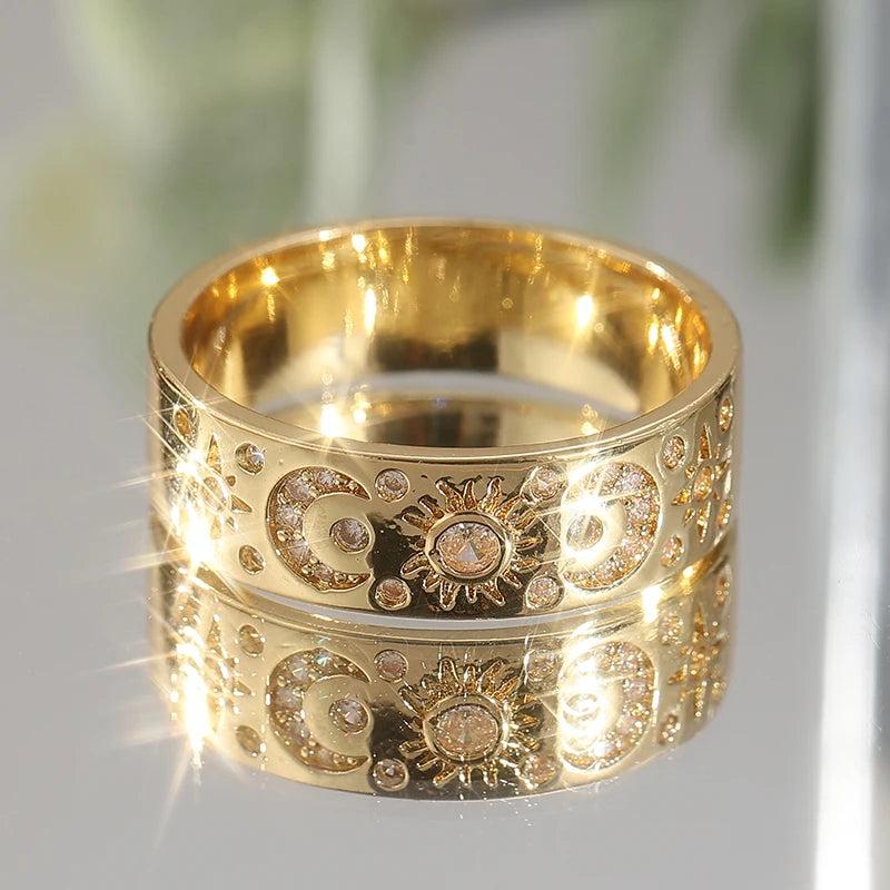 Set 3pcs Celestial Sun Moon Ring Wiccan and Pagan Jewelry-MoonChildWorld