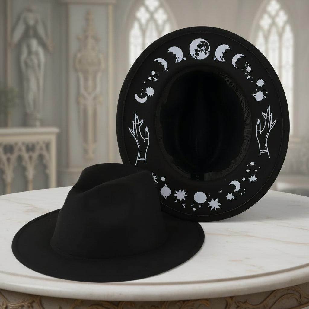 Halloween Dark Gothic Felt Fedoras Black Witch Hats-MoonChildWorld