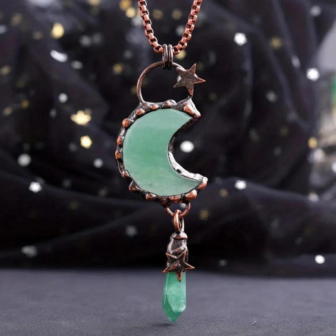 Celestial Star Moon Natural Stone Necklace Wiccan Jewelry-MoonChildWorld