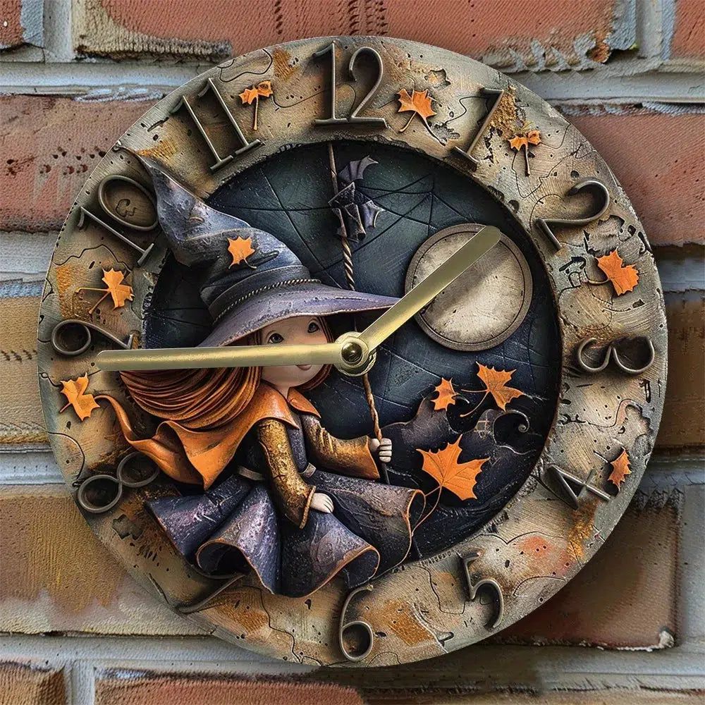 Cute Witch Wall Clock Halloween Wall Clock-MoonChildWorld