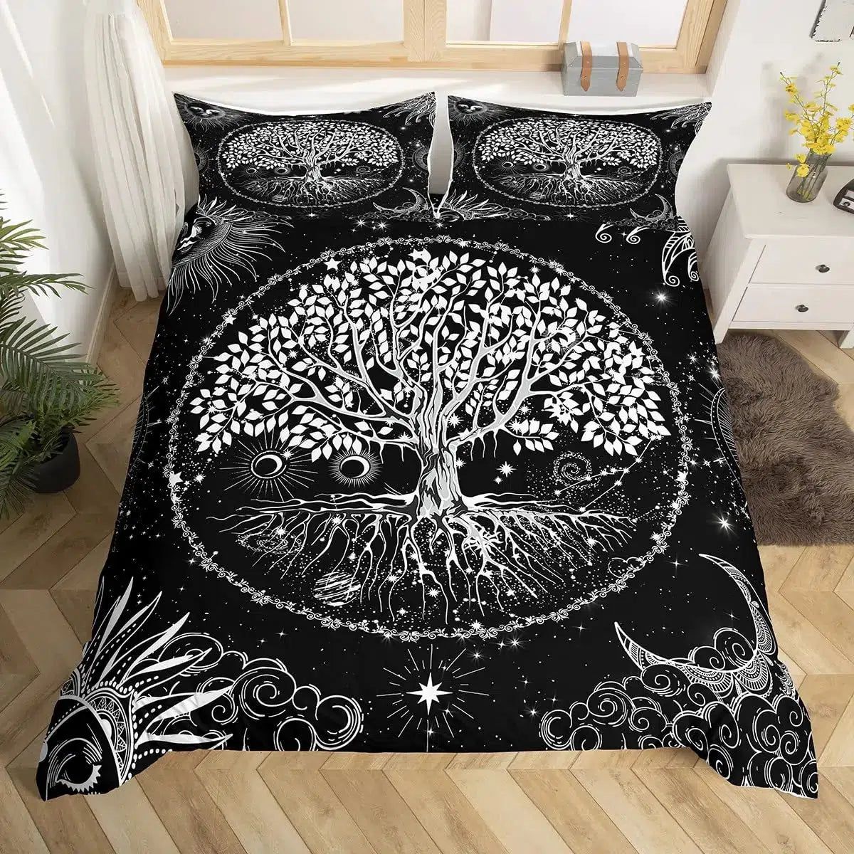 Wicca Pagan Sun Moon Duvet Cover Tree of Life Bedding Set-MoonChildWorld