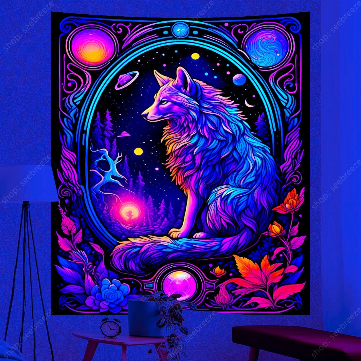 Spirit Animal UV Reactive Tapestry Psychedelic Animal Wall Tapestry for Aesthetic Room Decor-MoonChildWorld