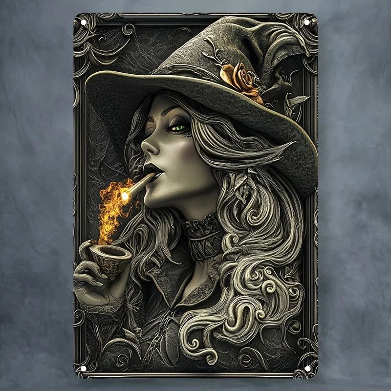 Gothic Witch Metal Tin Sign Witchy Wall Hanging Decor-MoonChildWorld