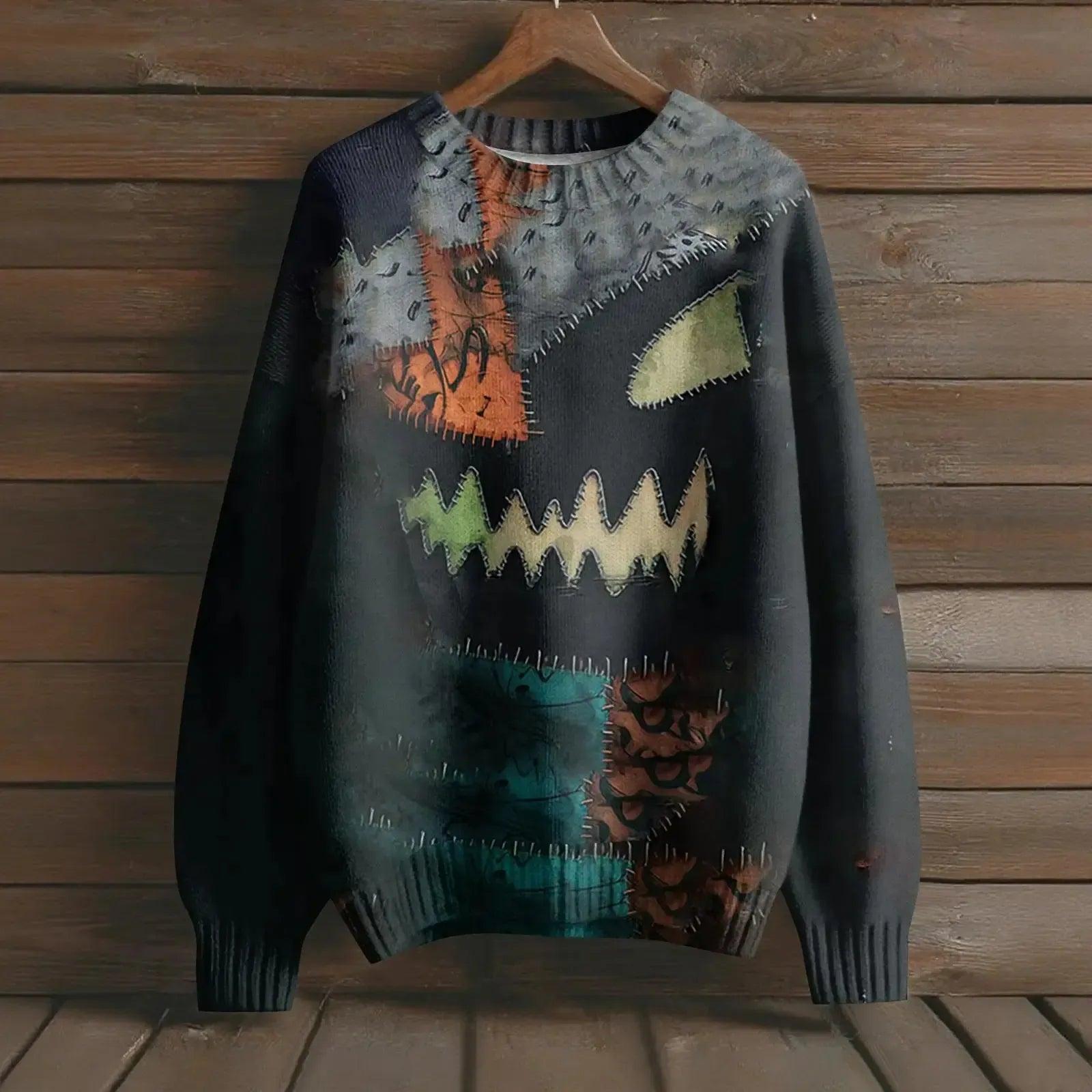 Creepy Pumpkin Long Sleeve Pullover Sweater - Gothic Witch Halloween Sweater-MoonChildWorld