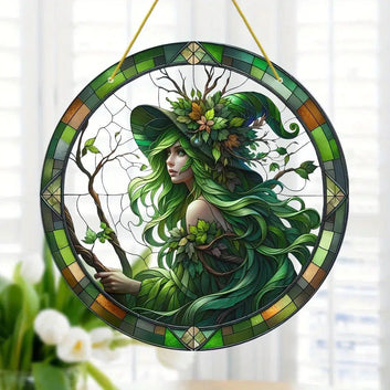 Green Witch Suncatcher Wicca Pagan Acrylic Sign