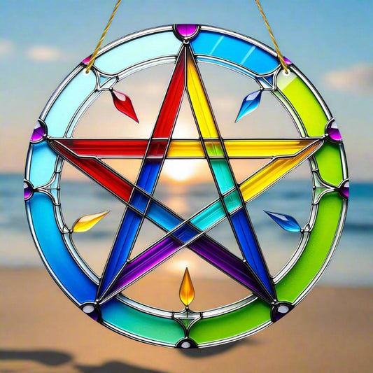 Pentacle Suncatcher Wicca Pagan Acrylic Round Sign