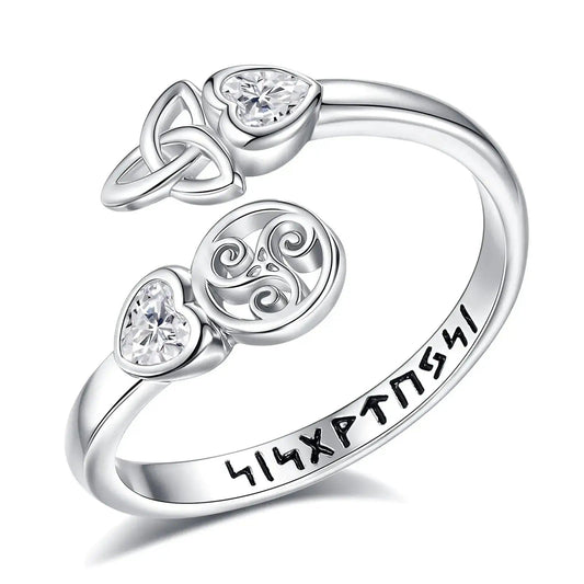 925 Sterling Silver Witch Celtic Knot Triskelion Viking Runes Ring Wicca Pagan Jewelry