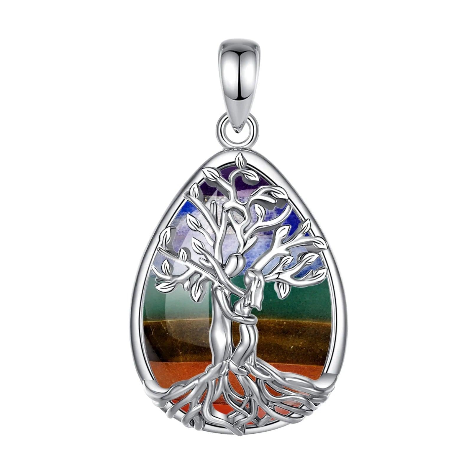 Tree of Life Pagan Necklace 7 Color Chakra Healing Stone Crystal Necklace Spiritual Jewelry-MoonChildWorld