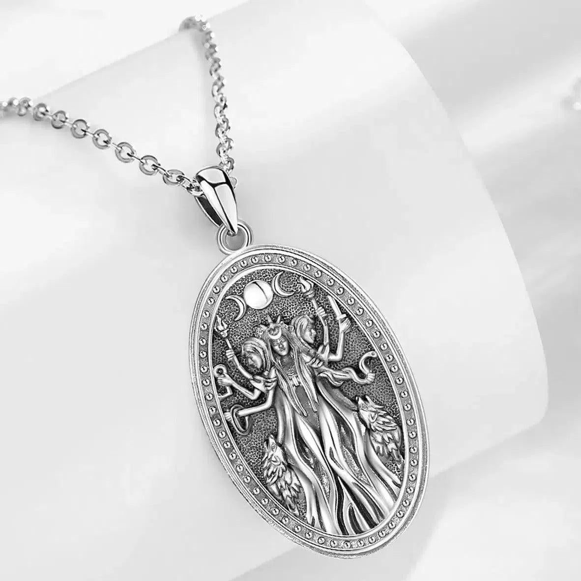 Silver Wicca Triple Moon Goddess Necklace Hecate Goddess Necklace Pagan Triple Goddess Jewelry-MoonChildWorld