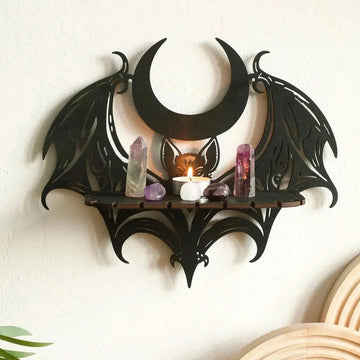 Gothic Bat Moon Shelf Crystal Holder Goth Home Decor Witch Room Decor-MoonChildWorld