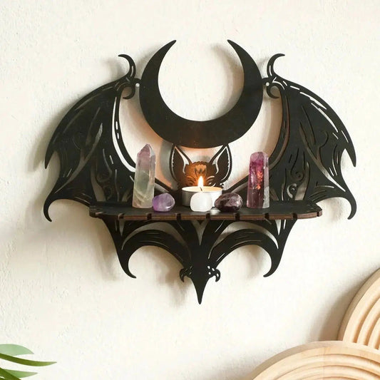 Gothic Bat Moon Shelf Crystal Holder Goth Home Decor Witch Room Decor