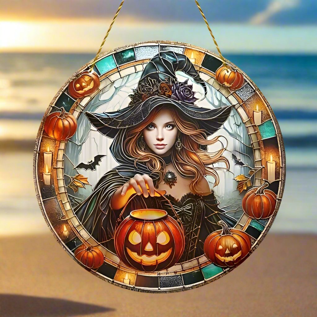 Jack O' Lantern Witch Suncatcher Halloween Window Hanging Decor-MoonChildWorld