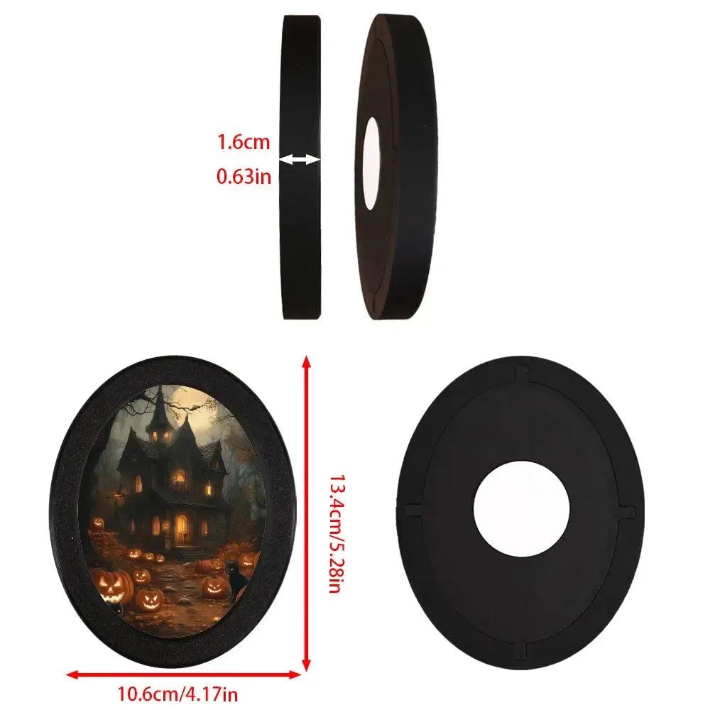 Pumpkin and Gothic Castle Wooden Oval Frame - Spooky Oval Wall Art - Halloween Wall Decoration-MoonChildWorld