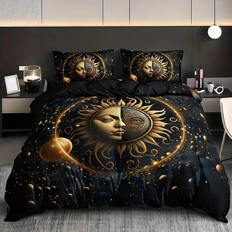 Moon Stars Celestial Duvet Cover Set Wicca Pagan Sun Moon Goddess Bedding Set Home Decor-MoonChildWorld