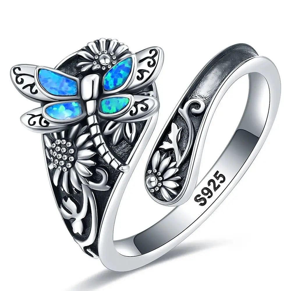 Sterling Silver Floral Butterfly Rings and Dragonfly Rings-MoonChildWorld