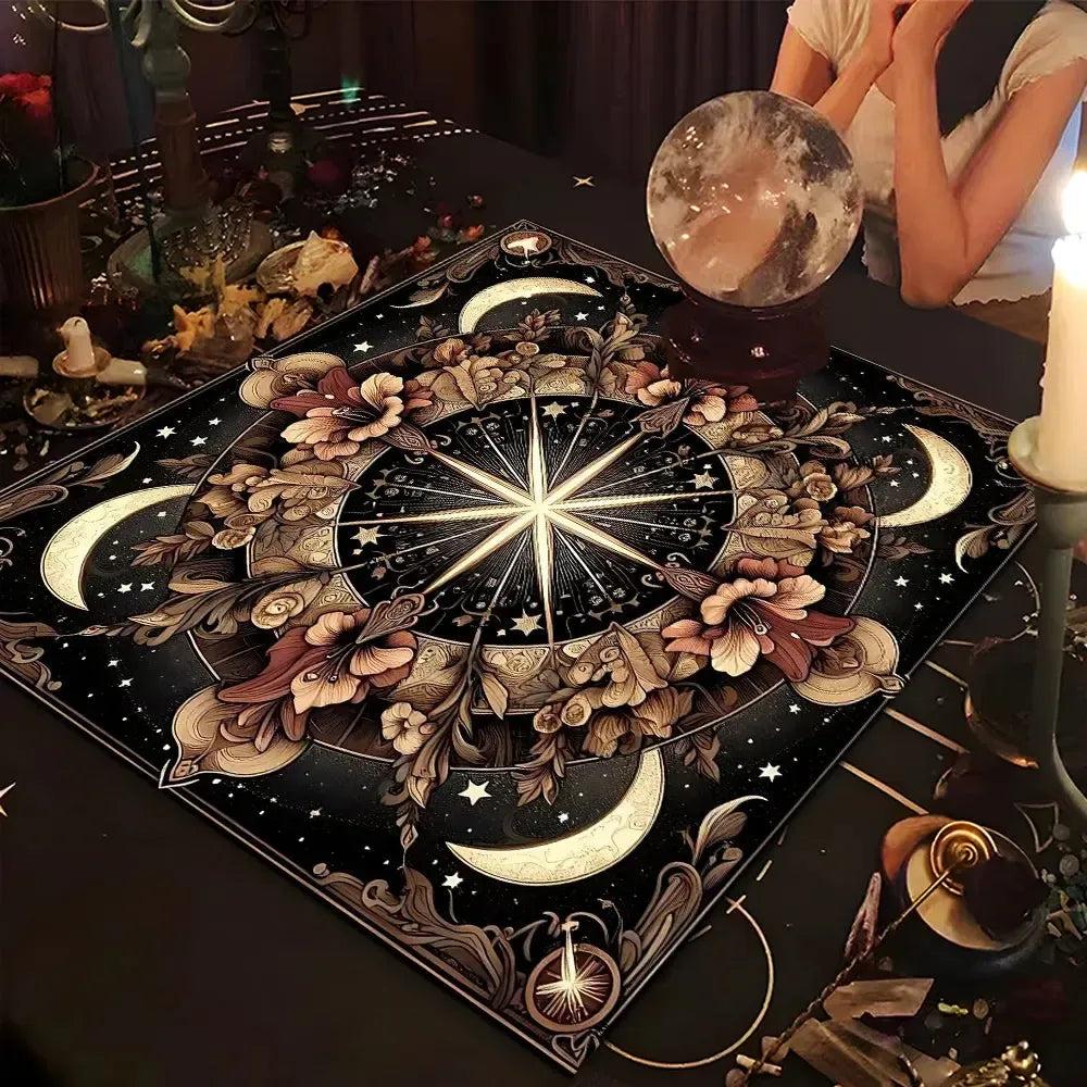 Flowers and Moon Pagan Altar Cloth Witchy Tarot Cloth for Reading Divination Wicca Ritual Decor-MoonChildWorld
