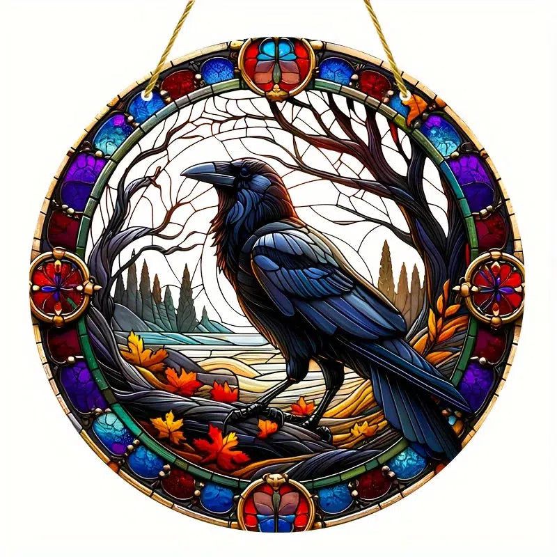 Dark Crow Window Art Black Raven Suncatcher Gothic Hanging Ornament-MoonChildWorld