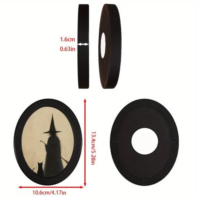 Creepy Witch Silhouette with Black Cat Spooky Wooden Oval Frame - Gothic Oval Wall Art - Halloween Wall Decoration-MoonChildWorld