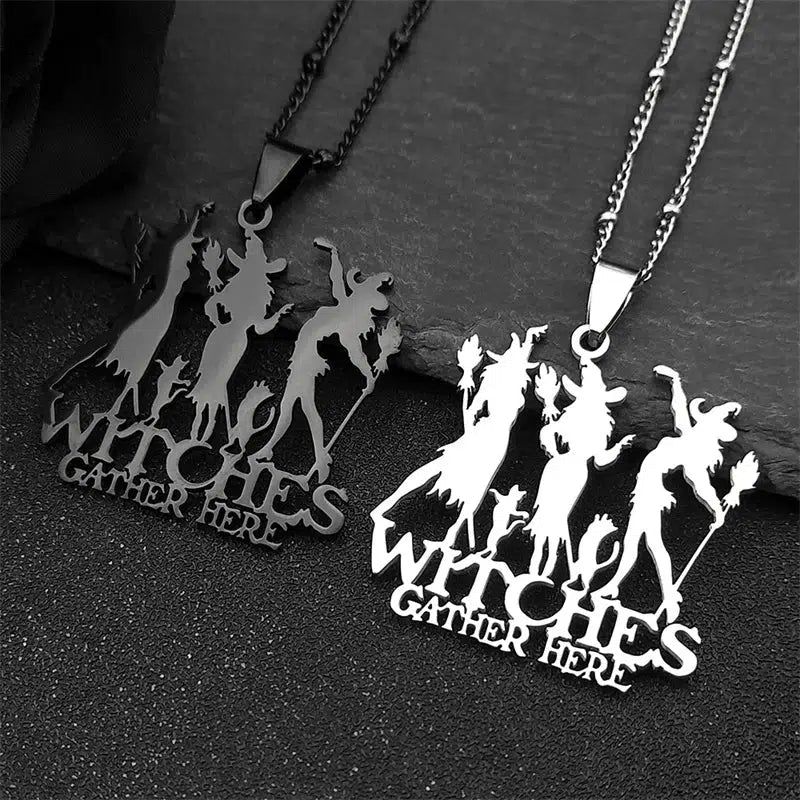 Witches Gather Here Gothic Necklace Witchcraft Jewelry-MoonChildWorld