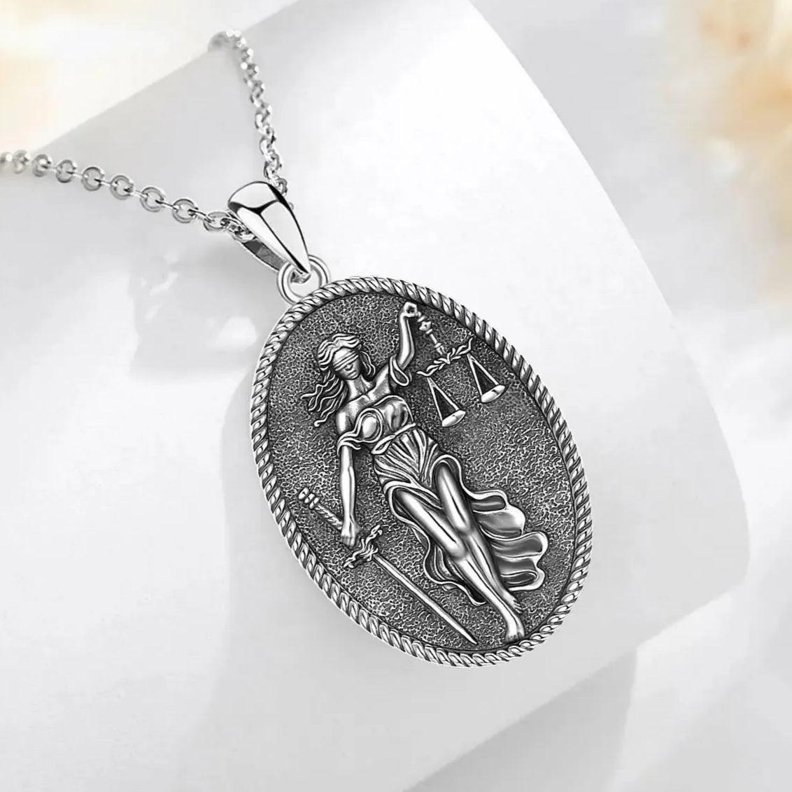 925 Sterling Silver Themis Goddess of Justice Sword Balance Scales Necklace Wicca Pagan Jewelry-MoonChildWorld