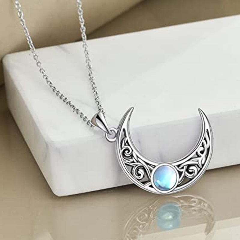 Opal Crescent Moon Necklace-MoonChildWorld
