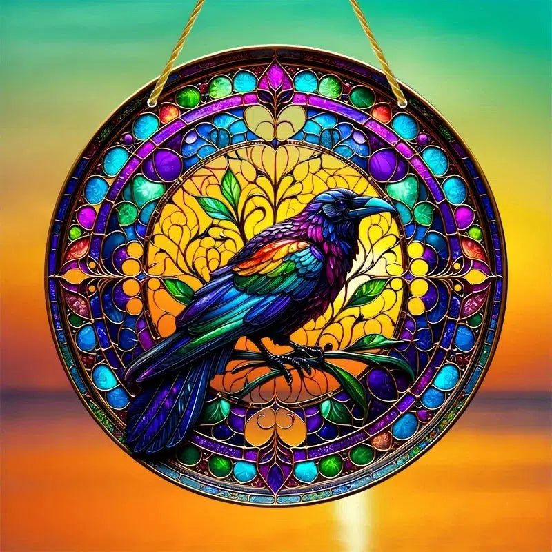 Vibrant Raven Suncatcher Witchy Acrylic Sign-MoonChildWorld