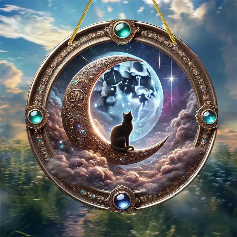 Mystic Cat Suncatcher Moon Cat Hanging Ornament Window Decorations-MoonChildWorld