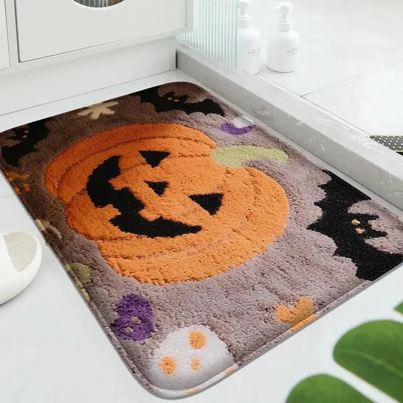 Witchy Welcome Mat Gothic Halloween Decor with Cute Ghost, Spooky Pumpkin-MoonChildWorld
