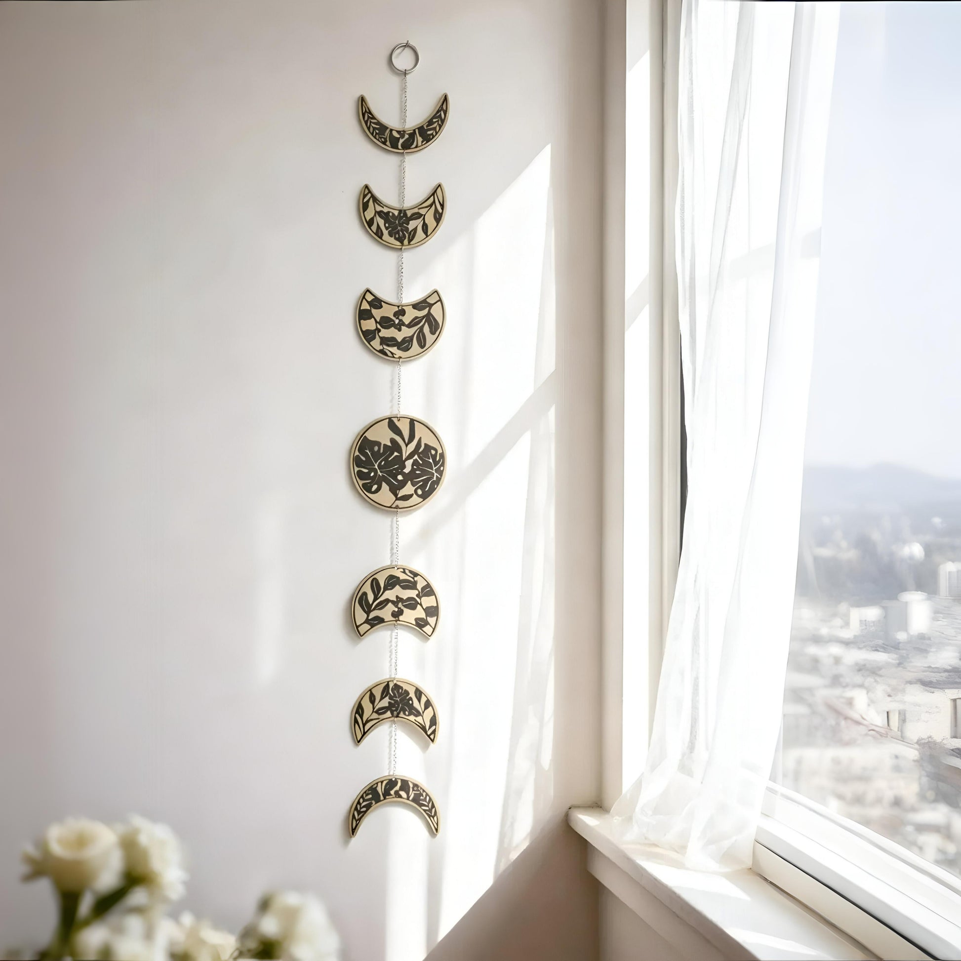 Boho Moon Phase Wall Hanging Decor Floral Pattern Moon Cycle Art Ornaments Wicca Home Decor-MoonChildWorld