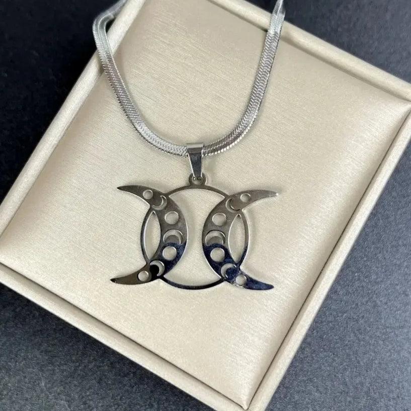 Wicca Triple Moon Necklace - Crescent Moon and Moon Phases Necklace-MoonChildWorld