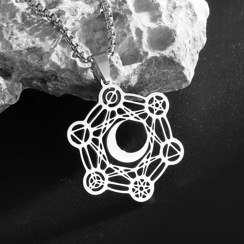 Metatron's cube Necklace Flower of Life Moon Necklace-MoonChildWorld