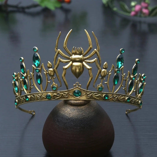 Rhinestones & Crystal Dark Goddess Halloween Crown - Gothic Spider Web Tiaras Witch Hair Accessories Vampire Accessory