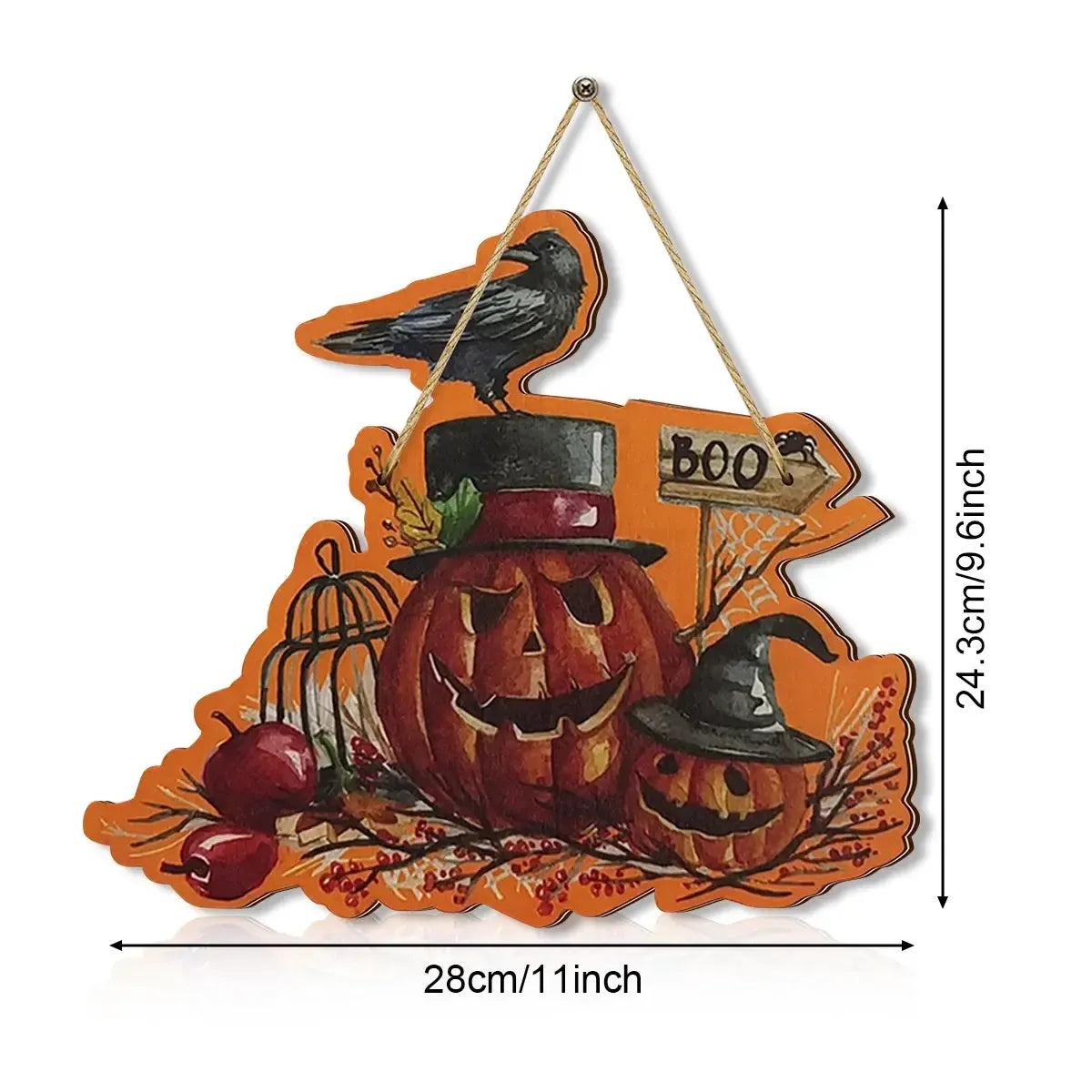 Witch Raven Hanging Decoration - Gothic Crow Halloween Welcome Sign - Witchy Wooden Sign Home Decor-MoonChildWorld