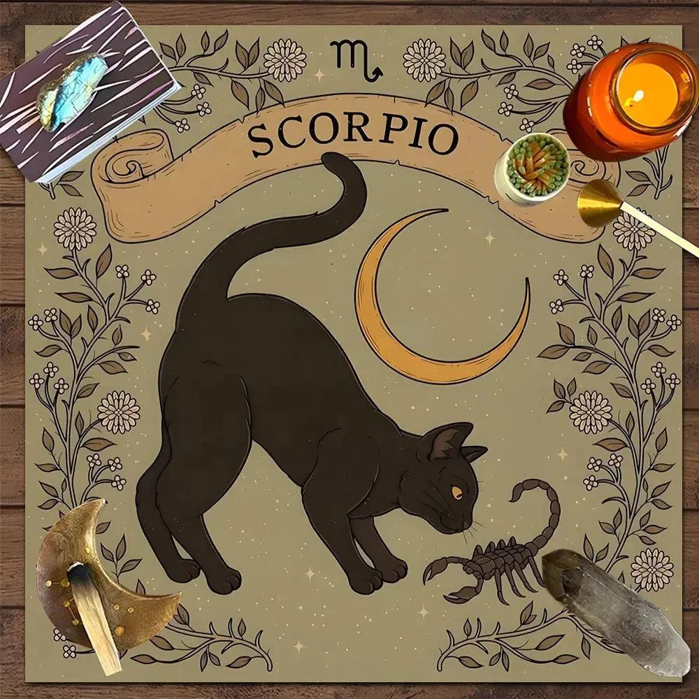 Occult Cat Wicca Altar Cloth Witchy Tarot Tablecloth for Reading Divination Witch Home Decor-MoonChildWorld