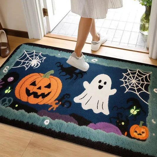 Gothic Halloween Doormat - Spooky Ghost, Cat & Bat Design - Witchy Home Decor