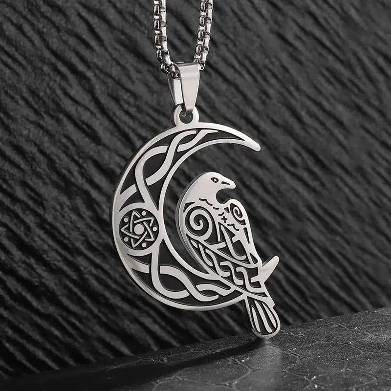 Viking Celtic Knot Moon Crow Necklace Witchy Jewelry-MoonChildWorld